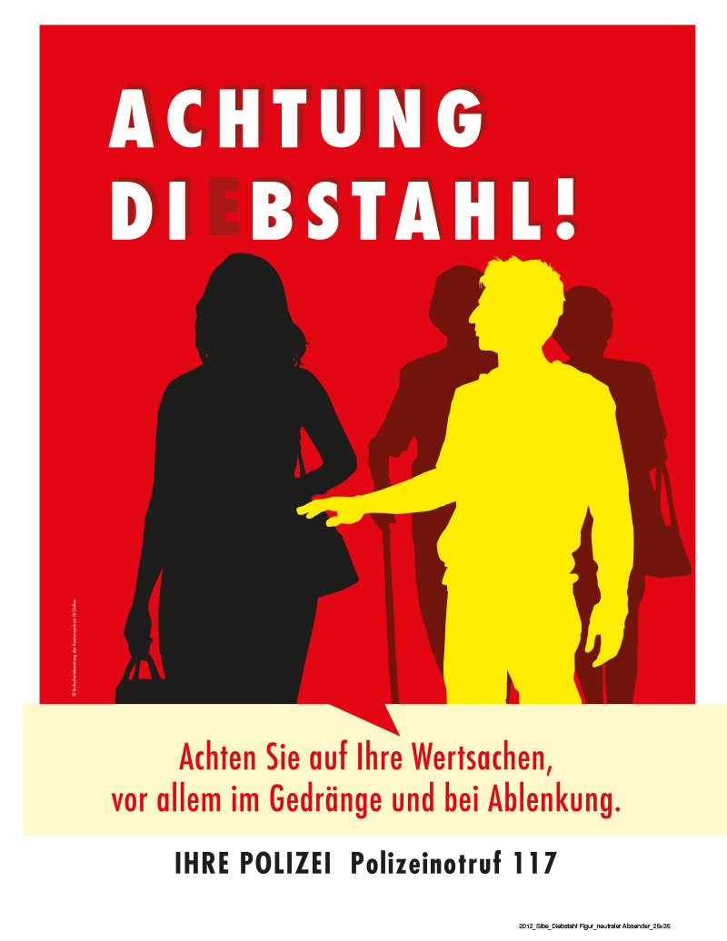 Schweizerische Kriminalprävention SG Achtung Diebstahl Plakat deutsch